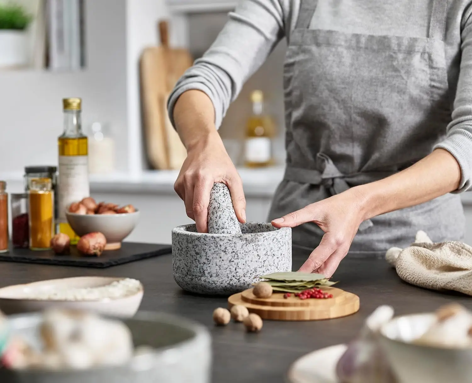 Bamboo cover granite pestle, s - Mortar Pestle Granite recension och pris