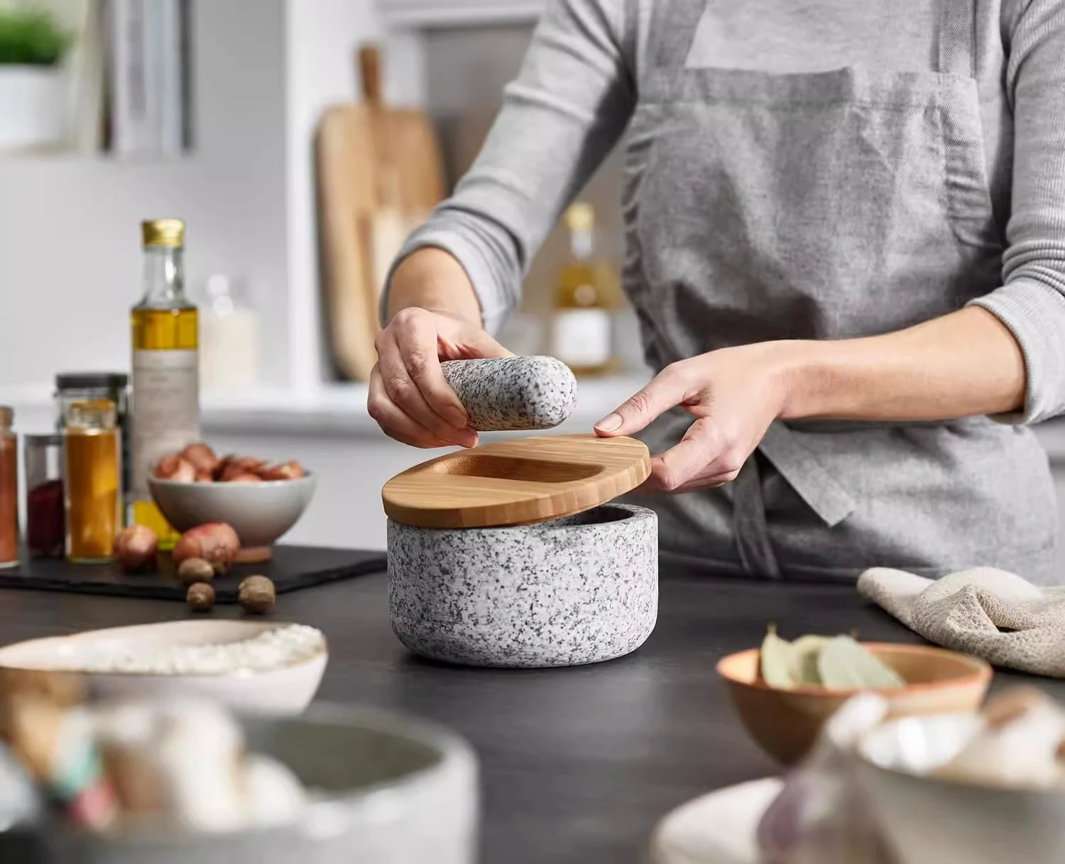Bamboo cover granite pestle, s - Mortar Pestle Granite recension och pris